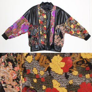 Vintage 80s Leather / Cloth Bomber Jacket